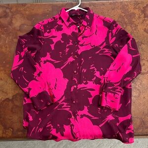 Zara Pink and Burgundy Floral Button-Up Blouse